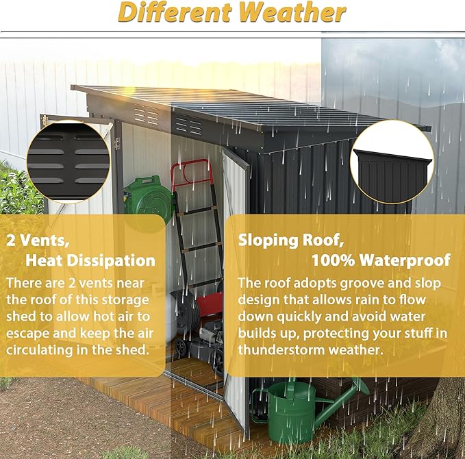YOPTO 6x4 FT Outdoor Storage Shed,Metal Heavy-Duty Tool Shed with Hinged Door and Padlock,Waterproof Garden Shed W/Vents,All Weather,Foldable House for Garden Backyard,Lawn,Black