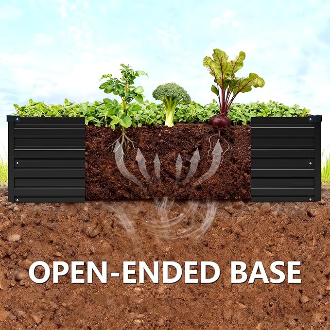 Vengarus 8x4x1FT (2 Pack) Galvanized Raised Garden Bed Kit, Outdoor Metal Planter Box for Vegetables, Rectangular Steel Container, Easy Assembly (Black)
