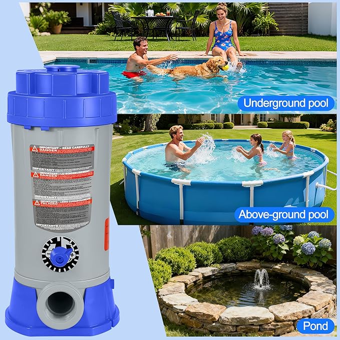 SeaSlep Off-Line Automatic Pool Chlorinator with Adjustable Output, Automatic Chlorine Feeder with 9.0 Lbs Capacity,Easy to Install Off Line Chlorinator for Inground Pool,Compatible with Hayward(Blue)