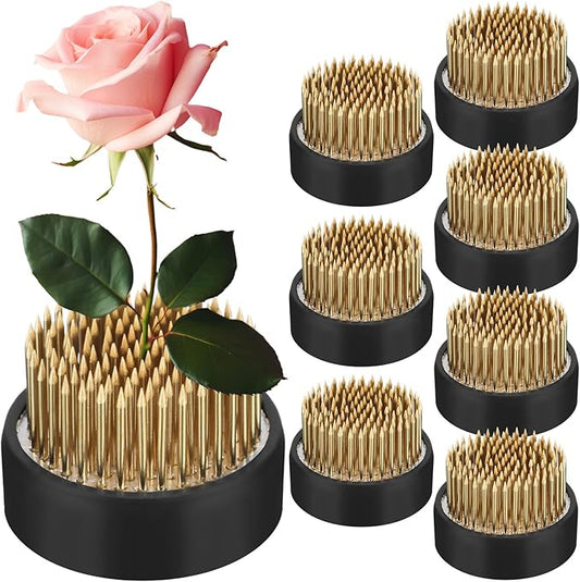 Sliner 8 Pcs 1.81 x 0.75 Inch Floral Frogs Round Brass Flower Holder Japanese Ikebana Vase Floral Frogs Arranger Fixed Tools Pin for Flower Arrangement Home DIY Craft