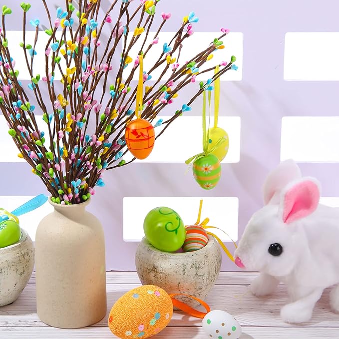 Juinte 10 Packs Easter Berry Garland Artificial Sprays Wire Spring Pip Berry Decorative Garland Picks Floral Pip Picks Stems for Easter Crafts Floral Arrangement Wreath Making