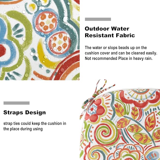 DYTXIII Set of 4 Outdoor Chair Cushions with Ties,Water Repellent Patio Chair Pads 17"x 16" for Outdoor Furniture,Round Corner Seat Cushions for Garden Yard Kitchen Flower Red