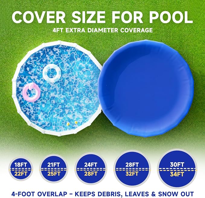 [Ultra-Thick] 30FT Pool Cover for Above Ground Pools, Easy Install Remove | [Upgrade] 195GSM Extra 4FT Overlap 17x17 Mesh, Heavy-Duty Winch, 500D Oxford UV & Tear Resistant,Reinforce Edge