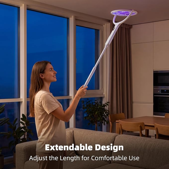 Nymrix Electric Fly Swatter Racket with Rotating Head & Telescopic Handle, 2-in-1 Bug Zapper, 4100V Rechargeable Mosquito Killer with 2600 mAh Battery for Indoor & Outdoor Use (White,2 Pack)