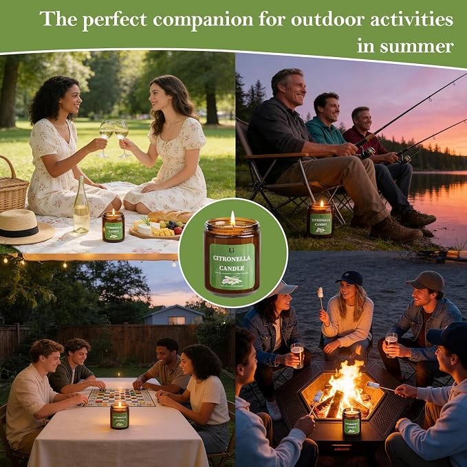 Citronella Candles Outdoor, Natural Soy Wax Citronella Scented Jar Candle for Summer, 7oz Large Lemongrass Candle, 50 Hours Burn Time, Indoor and Outdoor Candles for Patio, Garden & Camping(1 Pack)