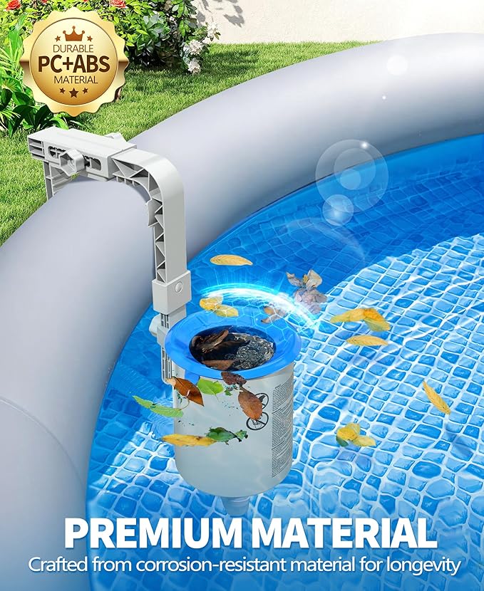 DeeprClean Upgrade Above Ground Pool Skimmer Comes with 3 Socks, Anti-tilt Wall Mount Surface Skimmer, Removable Skimmer Basket, Adjustable Height Bracket, Auto Skimming Pool Surface Leaves - Gray