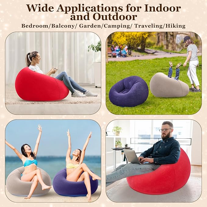 Realspring Inflatable Bean Bag Chairs Outdoor Blow up Camping Chairs Inflatable Lazy Sofa Folding Portable Bean Bag Loungers Couch for Movie Night(Coffee,Blue,Red,12 Pcs)
