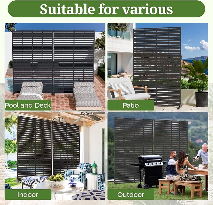 Privacy Screen Outdoor 72" H×47" W Freestanding Privacy Panel with Stand, HDPE Decorative Privacy Fence with Louver Pattern, Patio Divider Screen, Privacy Screens for Outside