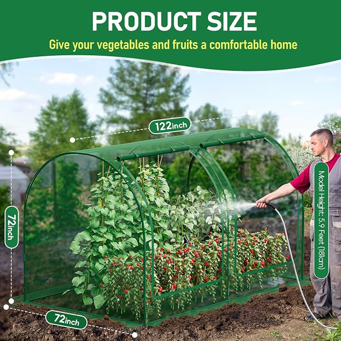 SPECILITE 122x72x72in Garden Plant Netting Mesh Cover for Raised Bed with Roll-up Zipper Door for Vegetables Fruits, Large Tunnel Gardening Net, Green