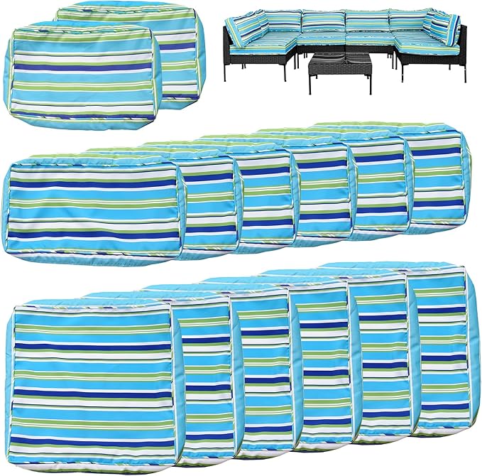 14Pcs Outdoor Cushion Covers Replacement Washable Waterproof UV w/Zipper for 6-Seaters Sofa Patio Slipcovers Set Seat and Back Covers Only (Aurora, 23.6x23.6inch)