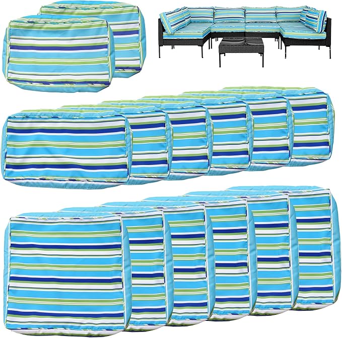 14Pcs Outdoor Cushion Covers Replacement Washable Waterproof UV w/Zipper for 6-Seaters Sofa Patio Slipcovers Set Seat and Back Covers Only (Aurora, 25.6x25.6inch)