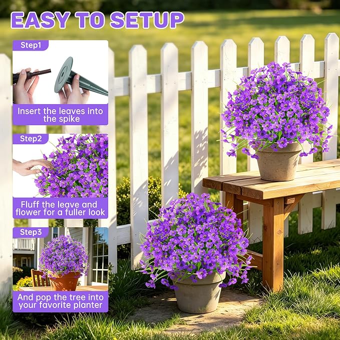 Grooy Set of 2 Artificial Topiary Ball Flower for Outdoor | UV Resistant Faux Flower with Ground Spikes, Fake Bushes Shurbs Plants, Artificial Flower for Outdoor Indoor Front Porch