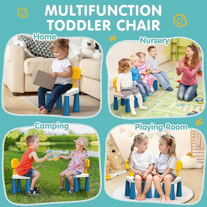 OCATO Plastic Toddler Chairs: 2 Pcs Kids Chairs for Table Step Stool Lightweight Indoor or Outdoor School Camping Playroom Nursery Beach Activity Small Chair for Kids Boys Girls Birthday Gifts Age 3