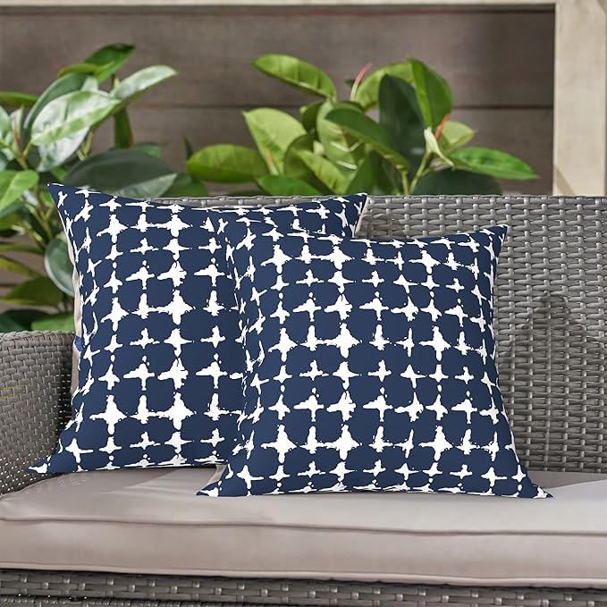 LVTXIII 2 Pack Outdoor Throw Pillow Covers for Patio Furniture, 16x16 Inch Square Pillow Case, Water-Repellent Cushion Covers for Garden, Porch, Sofa, Tie-Dye Navy