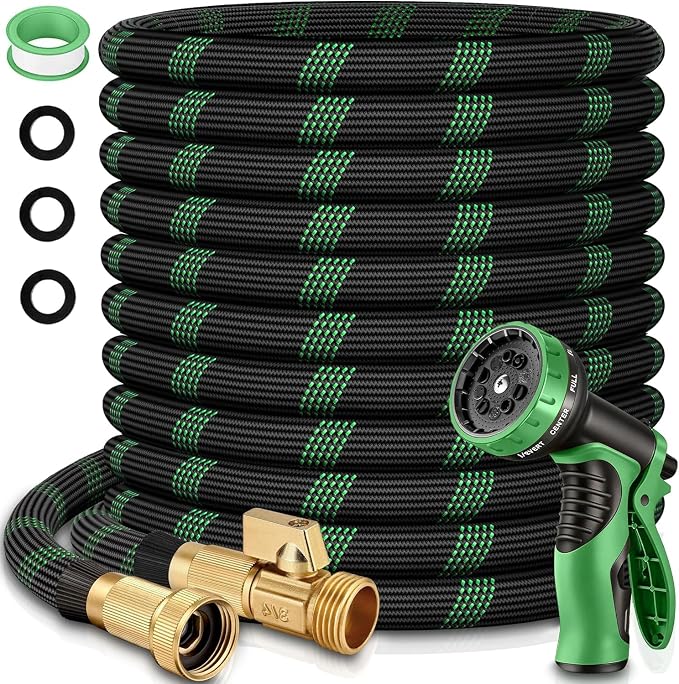 50 ft Flexible Garden Hose with 10 Spray Nozzle-Heavy Duty Superior Strength 96D Material Garden hoses -5-Layer PTE Latex Core - Lightweight Water hoses- Extra Strong Brass Connectors Garden hose