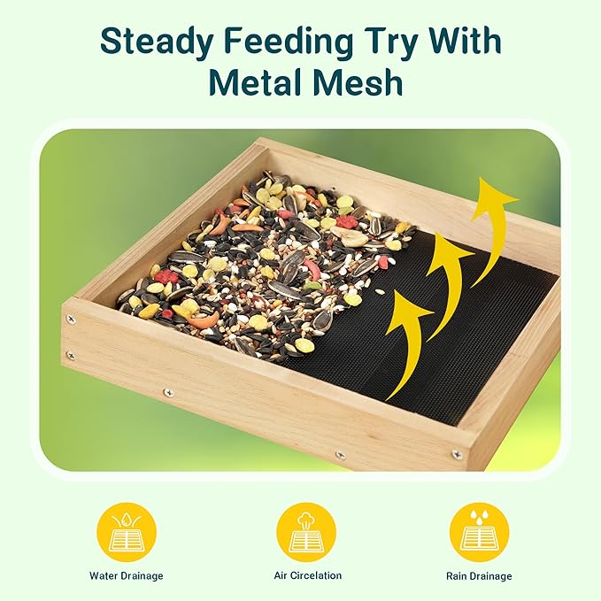 TT Nature Platform Bird Feeder for Outdoor, Eco-Friendly Wood Hanging Tray Bird Feeders，Durable and Stable Great for Hanging Wild Birdfeeder Trays in Garden Outdoors, Install Required
