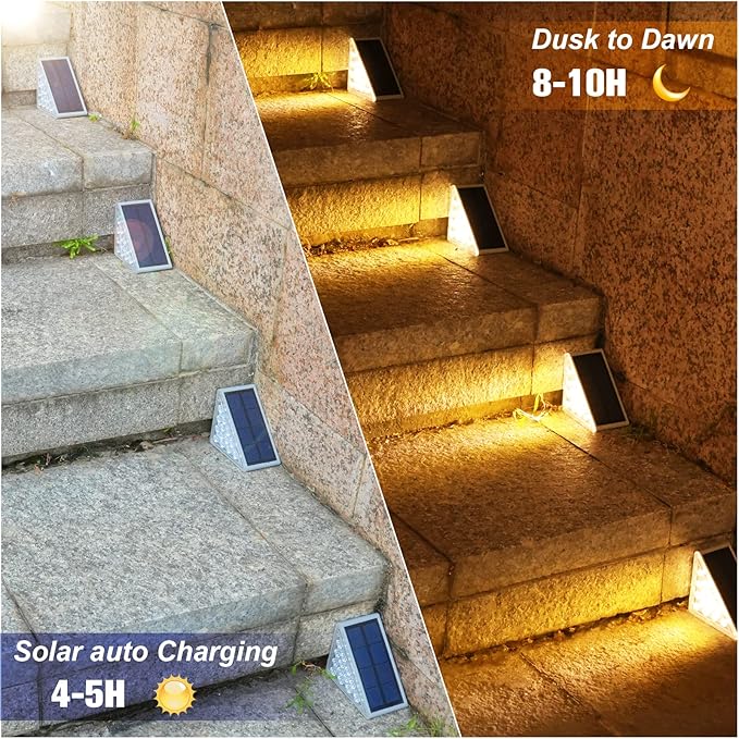 VOLISUN Outdoor Stair Lights 12 Pack, Solar Step Lights Waterproof IP67,80 Lumen, Led Step Light Outdoor for Garden Backyard Stair, Front Door,Porch and Deck(Warm White)
