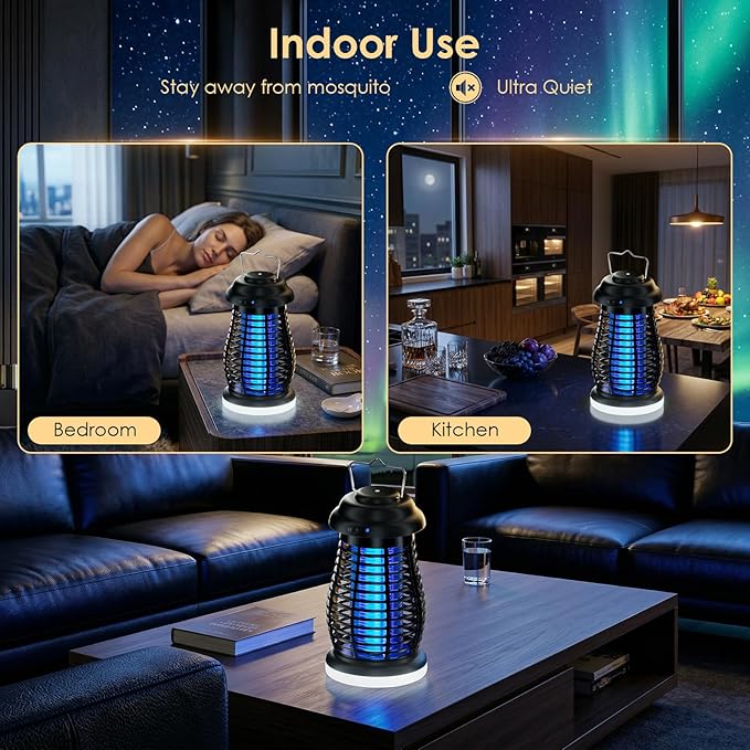 Bug Zapper Outdoor & Indoor,Cordless Portable Mosquito Zapper with Automatic Mode,4200V High Powered Mosquito Repellent,Electric Fly Zapper for Camping,Outside,Patio,Backyard,Garden