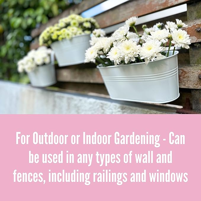 LaLaGreen Outdoor Plants Rail Planter (11.2 Inch, 3 Pack) White Metal Iron Hanging Flower Pots Deck Railings Fence Balcony Modern Boho Style Wall Mount Window Box Plant Holder Hooks Porch Home Décor