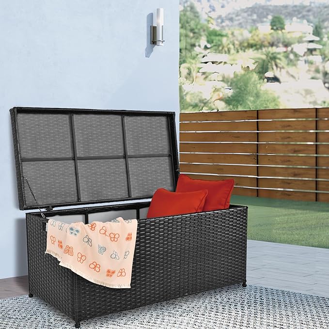 Jeco Wicker Patio Storage Deck Box in Black