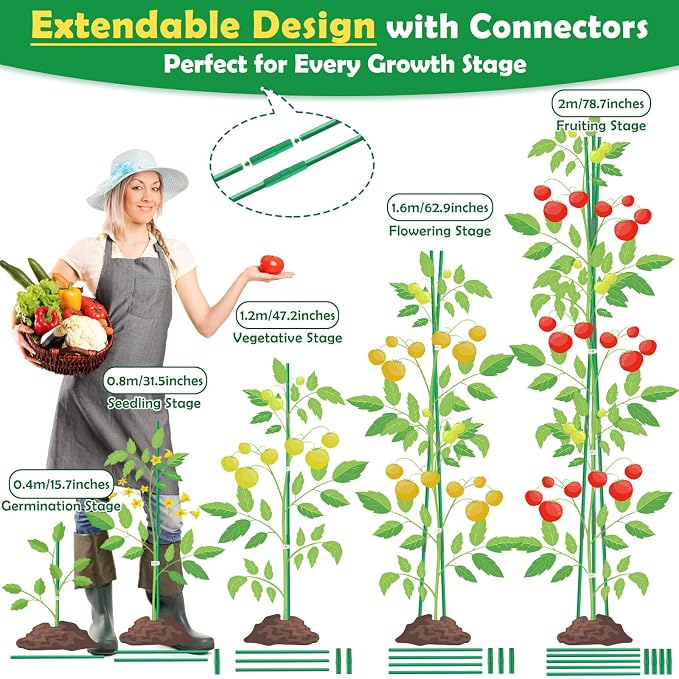 337 PCS Garden Stakes, Fiberglass Tomato Stakes, Garden Sticks with Accessories, 105 Sets DIY 4ft, 5ft, 6ft, 7ft Plant Stakes, Plant Sticks Supports for Indoor Outdoor Plants, Vegetables