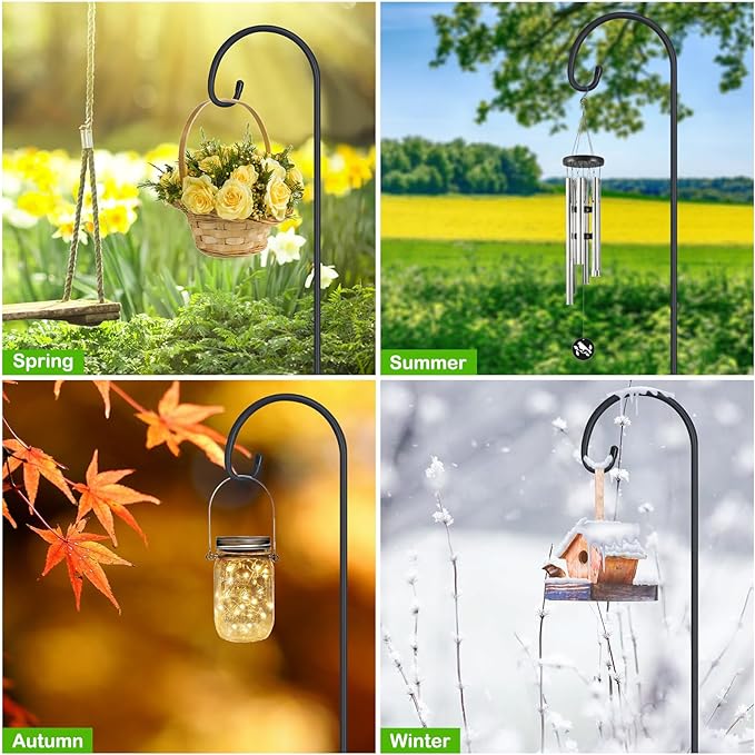 FEED GARDEN 48 Inch Small Shepherd Hooks for Outdoor, Garden Hook for Lanterns, Sheperd Hooks for Hanging Plants, Bird Feeders, Solar Lights, Mason Jars, Weddings Decor, 4 Pack