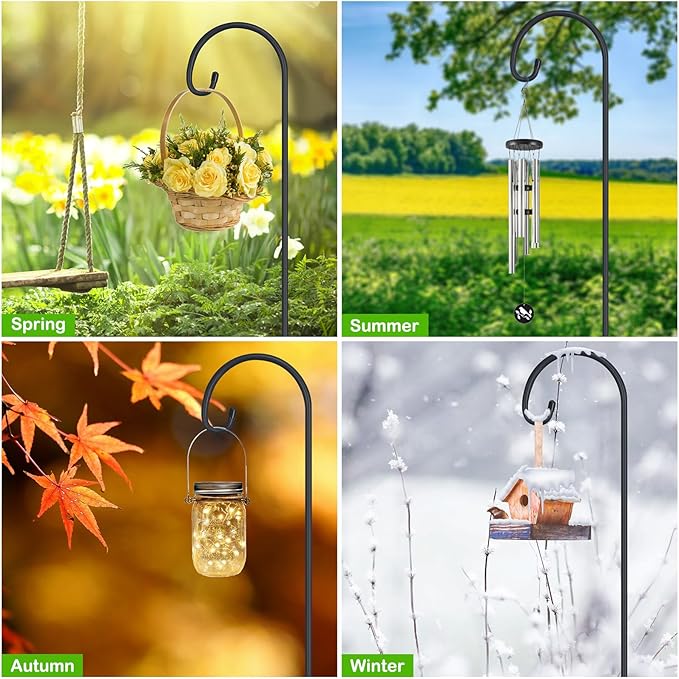 FEED GARDEN Adjustable 32 Inch Small Shepherds Hooks for Outdoor, Garden Hooks for Lanterns, Sheperds Hook for Hanging Plants, Bird Feeders, Solar Lights, Mason Jars, Weddings Decor,2 Pack