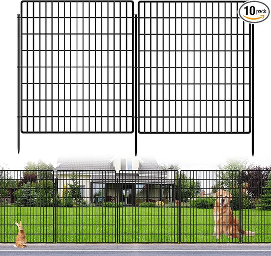 10 Panels Garden Fencing Animal Barrier, 33 in(H) X 24 ft(L) Dog Fence Outdoor for Yard Rustproof No Dig Decorative Tall Garden Fence Metal Wire Panel Border Patio Rabbit Temporary Ground Stakes