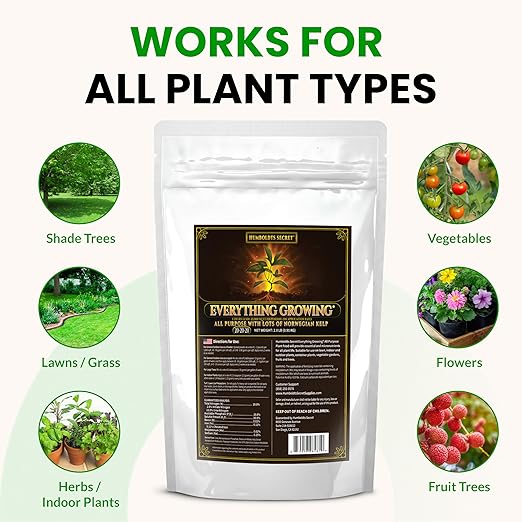 Humboldts Secret Everything Growing 20-20-20 Fertilizer | All Purpose Water Soluble Plant Food | Balanced NPK with Norwegian Kelp | for Lawns Gardens, Vegetables, Flowers & Indoor Plants | 2 lb