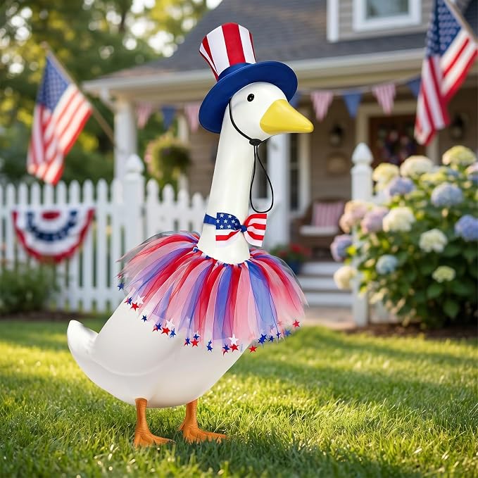 2 Set Porch Goose Outfits Football Referee & Patriotic Goose Clothes Fit 23" Plastic/Cement/Concrete Geese Statues, the World Cup & Independence Day Garden, Patio, Yard & Lawn Decor
