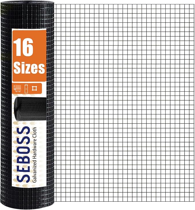 SEBOSS Hardware Cloth 1/2 inch 72 inches x 50 feet 19-Gauge, Black Vinyl Coated Wire Mesh Roll, Chicken Wire Fencing, Garden Fencing, Chicken Wire Mesh, Rat Wire, Mesh Wire Fencing