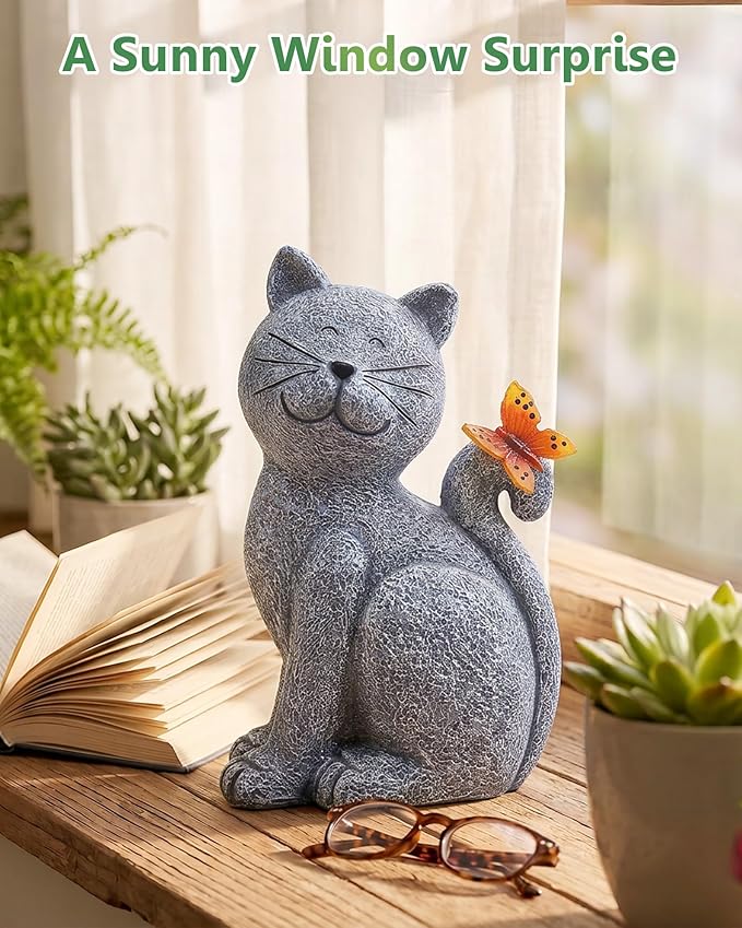 Nacome Cat Outdoor Statues for Garden: Outside Decor with Butterfly Clearance for Yard Art Lawn Ornaments Porch Patio Balcony Home House - Gifts for Mom Grandma Women