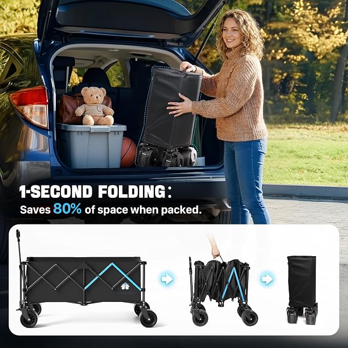 48" XL Collapsible Wagon Cart, 400L Heavy Duty Folding Wagon with All-Terrain Wheels, 560 lbs Capacity Utility Wagon for Camping, Garden, Sports, Beach and Shopping
