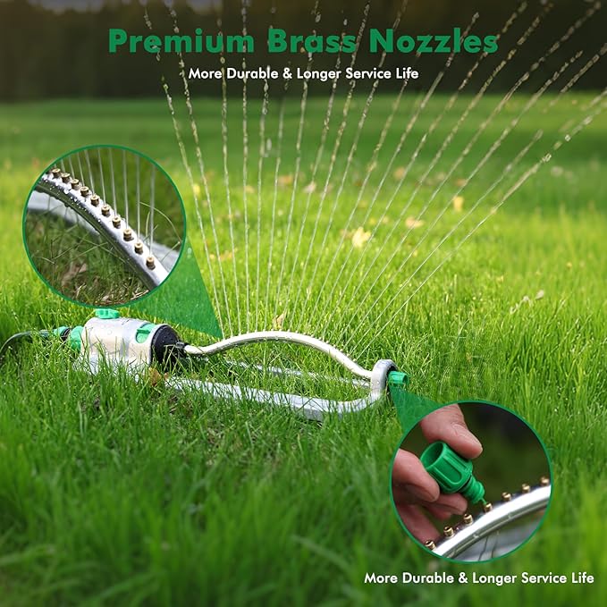 RESTMO Heavy Duty Oscillating Sprinkler with 18 Brass Nozzles, Stable Metal Base, Adjustable Flow & Width & Coverage, Lawn Sprinkler & Garden Sprinkler for Large Yard Irrigation