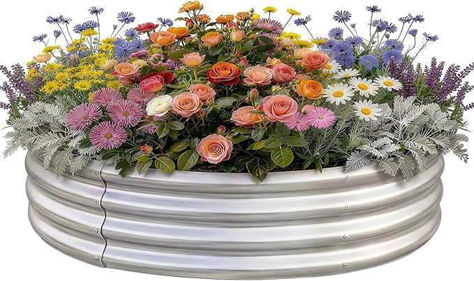Land Guard Galvanized Raised Garden Bed Kit, Round Large Metal Galvanized Planter Raised Garden Boxes Outdoor…