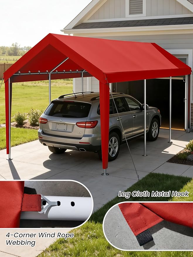 10 x 20 Ft Carport Replacement Cover, Heavy Duty Outdoor Car Tarp Canopy, Waterproof & UV Protected Tear Oxford Tarp with Ball Bungees (Frame is Not Included)