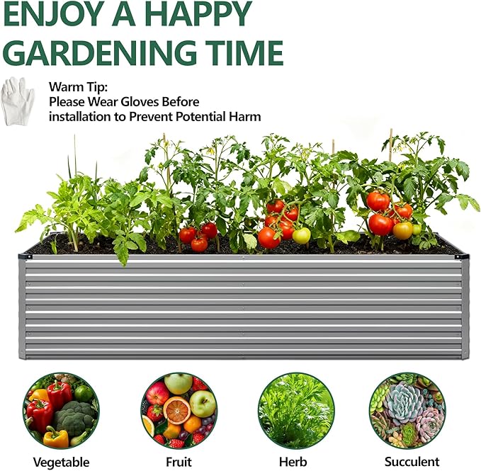 Vengarus 12x2x2FT Galvanized Raised Garden Bed Kit, Deep Root Planter Box Outdoor Large Planter Raised Beds for Planting Flowers,Vegetables and Herbs-Silver