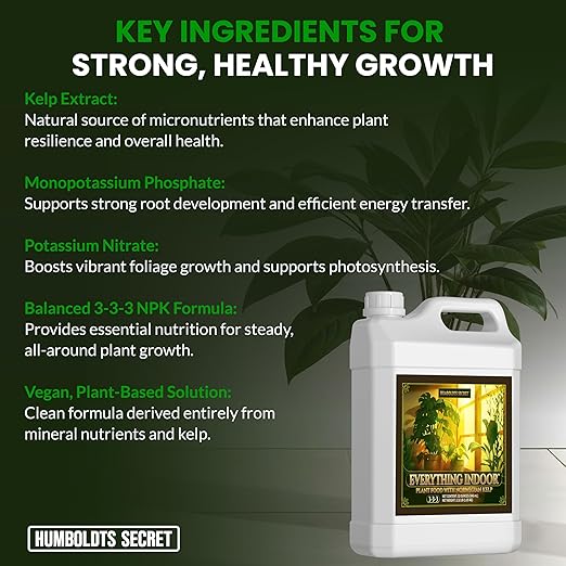 Humboldts Secret Everything Indoor Plant Food | 3-3-3 All Purpose Liquid Fertilizer with Norwegian Kelp | Supports Growth and Strong Roots | Nutrients for Houseplants & Indoor Plants | 32 Ounce