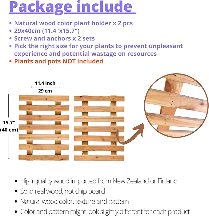 ShopLaLa Wall Planter (40cm, 2 Pack) Wooden Hanging Planters with Clear Paint Finish, Ladder-Style Wall Mount Plant Holders for Indoor Plants, Succulents, Orchids Vertical Garden Balcony Outdoor Decor