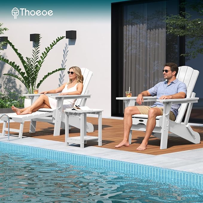 THOEOE Adirondack Outdoor Side Table, 2-Tier Sturdy Patio End Table Weather Resistant, Morden Side Table for Patio, Pool, Porch, White