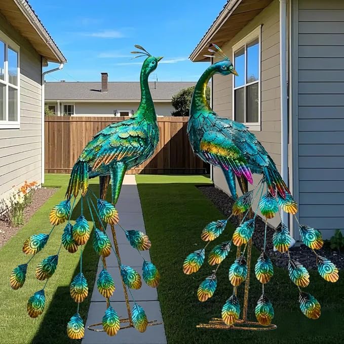 Kircust Metal Peacock Staues for Outdoor Garden | Yard Art Sculptures, Weather-Resistant, Hand-Painted, 30.7"H, For Backyard, Patio, Porch