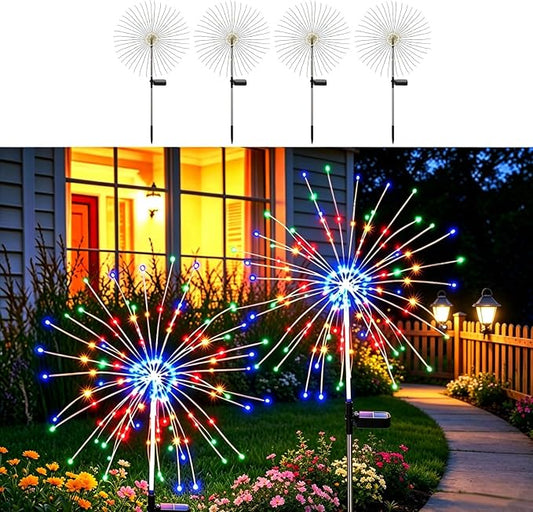 Solar Firework Lights for Outside,150 LED RGB Color Changing Firework LED Solar Fairy Light Twinkling Tree Outdoor for Garden Yard Landscape Wedding Christmas Party Decor Multicolor (4 Pack)