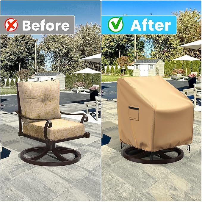 Swivel Patio Chair Covers, 2 Pack Waterproof Outdoor Rocking Chair Covers, Lawn Patio Furniture Covers, Heavy Duty Lounge Chair Cover, 30" W×34" D×38.5" H, Brown