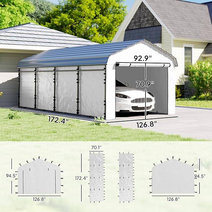 Outsunny Carport Replacement Sidewall Panels Set of 4 for 10' x 15' Carports, UPF50+ Waterproof PE Tarp Replacement Side Wall Cover with Zipper Door, Top Cover and Frame Not Included, White