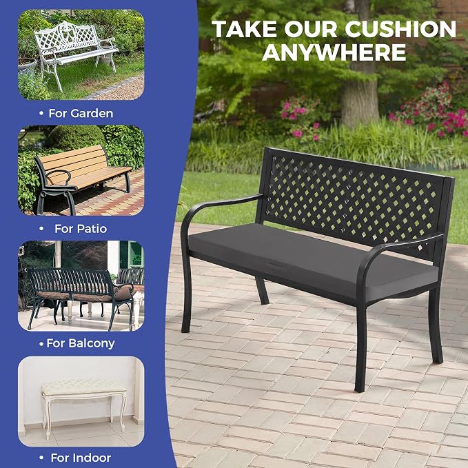 IPYNBAP Outdoor Bench Cushions for Outdoor Furniture, 42x18x3 Inch, Waterproof Bench Pillow, Fade Resistant Long Bench Seat Pads for Garden, Indoor, Porch Swing, Dark Grey