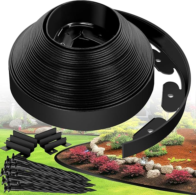 Landscape Edging Border - 1.5”x100’ Garden Edging Border with 130 Stakes, No Dig Lawn Edging for Landscaping for Garden Bed, Thickened Top Edge Flexible Flower Bed Border Edging for Outdoor