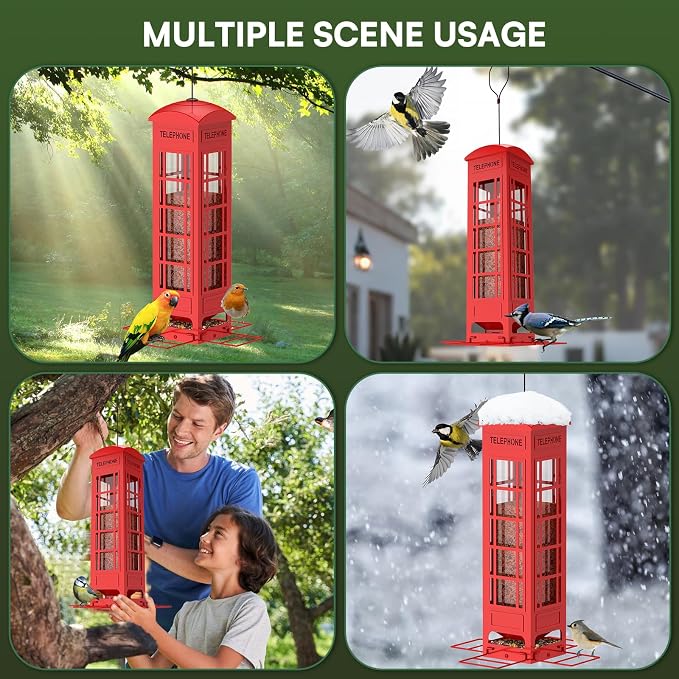 Metal Squirrel Proof Bird Feeder Blue + Metal Squirrel Proof Bird Feeder Red