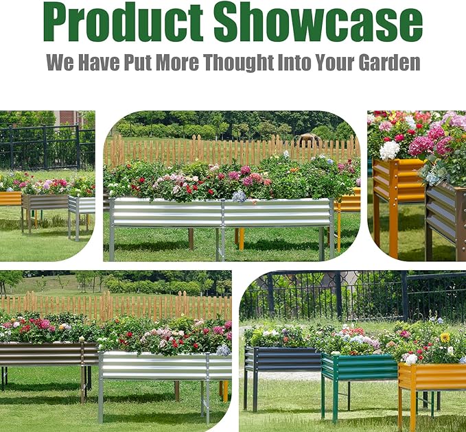 Land Guard Galvanized Raised Garden Bed with Legs, 96×24×32in Raised Garden Beds Outdoor with Drainage Holes, Planter Boxes Outdoor for Backyard, Patio, Balcony, 1200lb Capacity, Brown