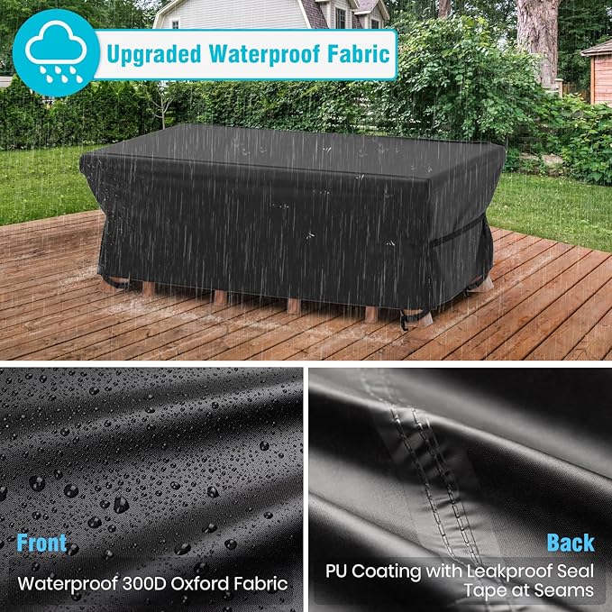 Velway Patio Table Chairs Set - Square Waterproof 76"L x 54"W x 28"H Outdoor Bistro Dining Set - Fire Pit Table Cover - Furniture Cover - Small Rectangle Ultra Windproof UV-Resistant