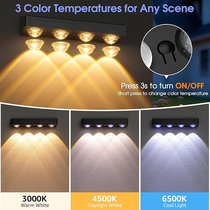 ShineTech Solar Fence Lights Outdoor Waterproof, 3-Color Lighting Modes LED Solar Powered Deck Lights, Outdoor Step Lights for Railing, Patio, Wall, Backyard (12 Packs)